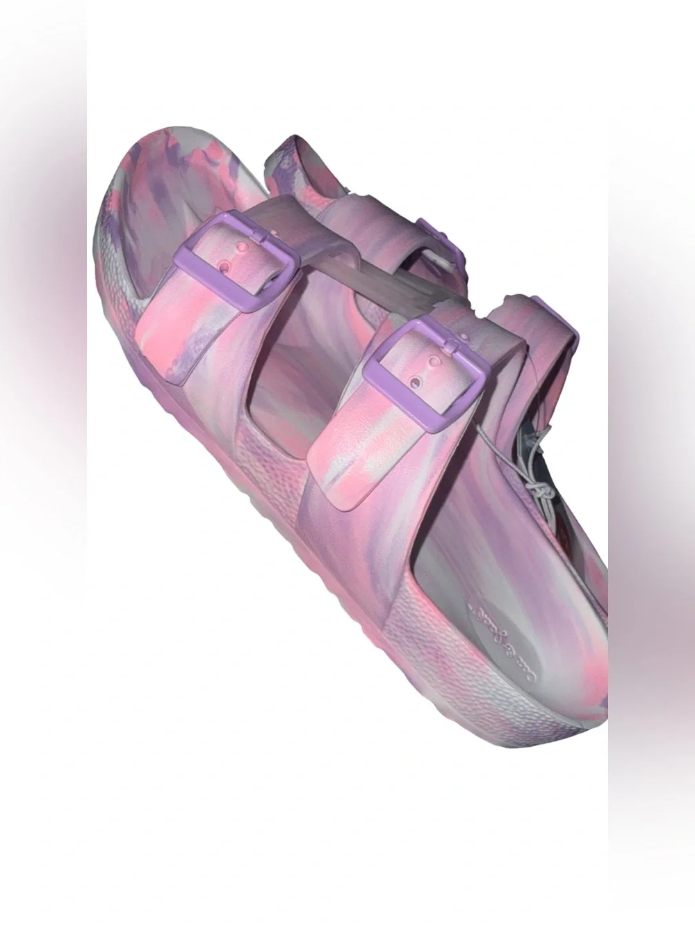 Cat & Jack Pastel Pink & Purple Tie-Dye Buckle Slide Sandals Little Girl Sz 3